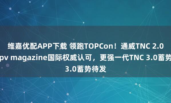 维嘉优配APP下载 领跑TOPCon！通威TNC 2.0斩获pv magazine国际权威认可，更强一代TNC 3.0蓄势待发